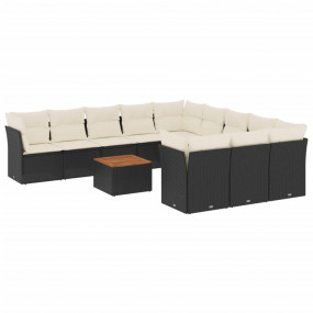 Garden Sofa Set Black PE Rattan Large Removable Covers