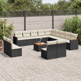 Garden Sofa Set Black PE rattan Large Adjustable Feet