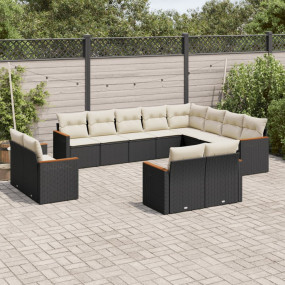 Garden Sofa Set Black PE rattan 12 Piece UV-resistant m...