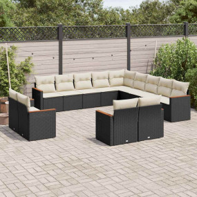 Garden Sofa Set Black PE rattan Large Adjustable Feet