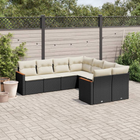 Garden Sofa Set Black PE Rattan Medium Removable Covers