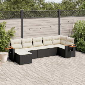 Garden Sofa Set Black PE Rattan Large Adjustable Feet
