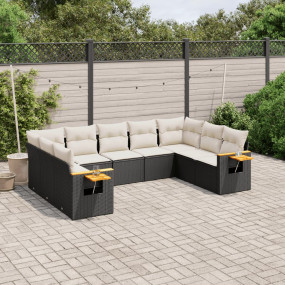 Garden Sofa Set Black PE rattan, powder-coated steel, a...