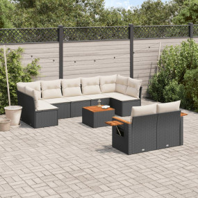Garden Sofa Set Black PE Rattan Large Adjustable Armres...