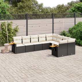 Garden Sofa Set Black, Cream White PE Rattan Large