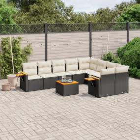 Garden Sofa Set Black PE rattan Large Adjustable Feet