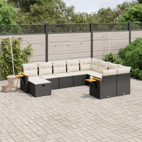 Garden Sofa Set Black PE rattan 10 Piece Adjustable Fee...