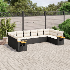 Garden Sofa Set Black PE Rattan Large