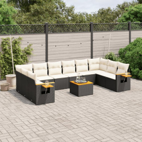 Garden Sofa Set Black PE Rattan Large Adjustable Armres...