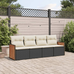 Garden Sofa Set Black, Cream white PE rattan 4 Piece