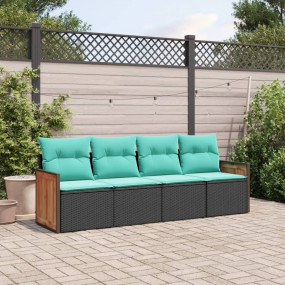 Garden Sofa Set Black PE Rattan 4 Piece Set Adjustable ...
