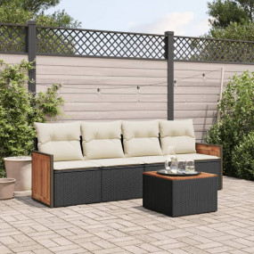 Garden Sofa Set Black PE Rattan