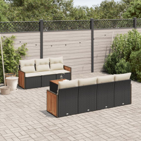 Garden Sofa Set Black PE Rattan Large Adjustable Feet