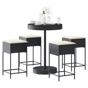 Garden Bar Set Black PE Rattan, Powder-Coated Steel, Po...