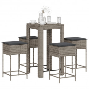 Garden Bar Set Grey PE rattan, powder-coated steel, pol...