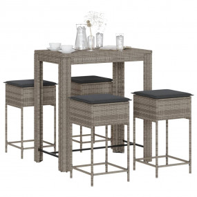 Garden Bar Set Grey PE rattan, Powder-Coated Steel