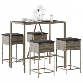 Garden Bar Set Grey PE rattan, powder-coated steel, tem...