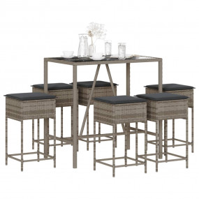 Garden Bar Set Grey Poly Rattan, Powder-Coated Steel, T...