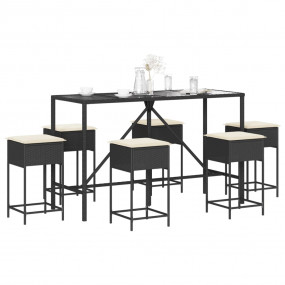 Garden Bar Set Black Poly Rattan Large Removable Covers