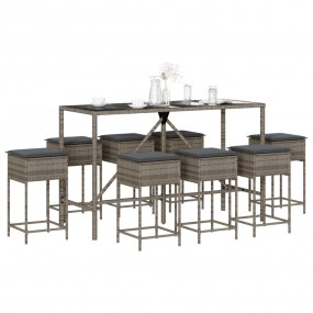 Garden Bar Set Grey PE Rattan Large Removable Covers