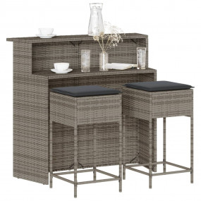 Garden Bar Set Grey Poly Rattan Medium Removable Covers