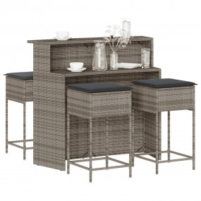Garden Bar Set Grey PE rattan, powder-coated steel Stan...