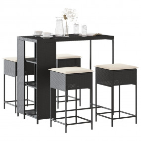 Garden Bar Set Black PE Rattan 5-Piece Set UV-resistant...