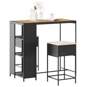 Garden Bar Set Black, Cream White PE Rattan, Steel, Sol...