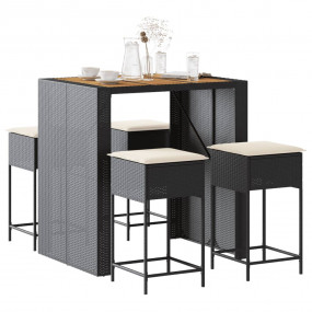 Garden Bar Set Black PE rattan 5 Piece Set Seats Many