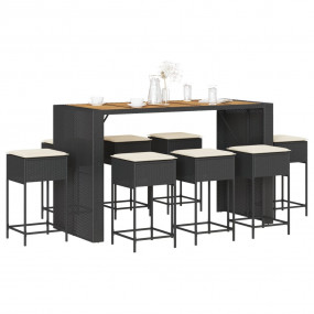 Garden Bar Set Black PE Rattan 9 Piece Set Removable Co...