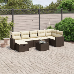 Garden Sofa Set Brown Poly Rattan, Steel, Tempered Glas...