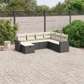 Garden Sofa Set Black Poly Rattan, Powder-Coated Steel ...