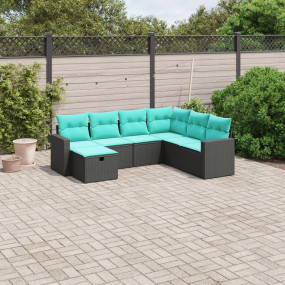 Garden Sofa Set Black Poly Rattan, Powder-Coated Steel ...