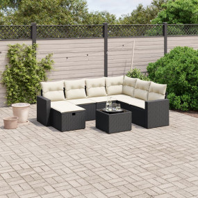 Garden Sofa Set Black Poly Rattan 8-Piece Set Modular