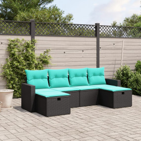 Garden Sofa Set Black PE Rattan, Steel Large Modular