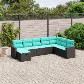 Garden Sofa Set Black Poly Rattan, Steel Large Modular