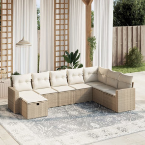 Garden Sofa Set Beige Poly Rattan, Powder-Coated Steel ...