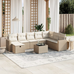 Garden Sofa Set Beige Poly Rattan, Steel, Tempered Glas...