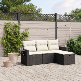 Garden Sofa Set Black Poly Rattan, Powder-Coated Steel ...