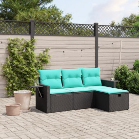 Garden Sofa Set Black Poly Rattan, Steel L-Shaped Modul...