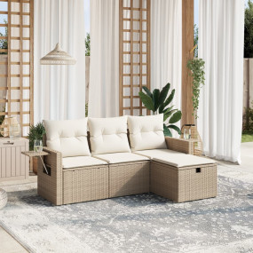 Garden Sofa Set Beige Poly Rattan, Steel Medium Modular