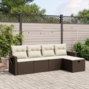 Garden Sofa Set Brown PE rattan 5 Piece Modular Garden ...