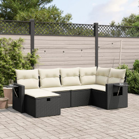 Garden Sofa Set Black Poly Rattan, Powder-Coated Steel ...