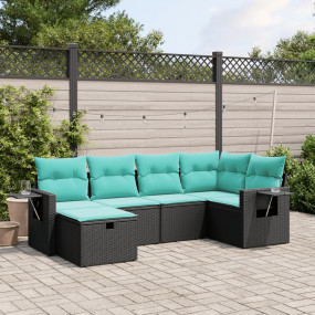 Garden Sofa Set Black, Turquoise Poly Rattan, Powder-Co...