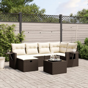 Garden Sofa Set Brown with Beige Cushions Poly Rattan, ...