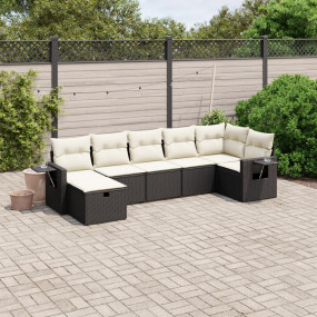 Garden Sofa Set Black PE Rattan, Steel Large Modular