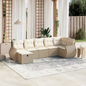 Garden Sofa Set Beige Poly Rattan, Steel Large Modular