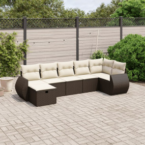 Garden Sofa Set Brown Poly Rattan, Steel Large Modular