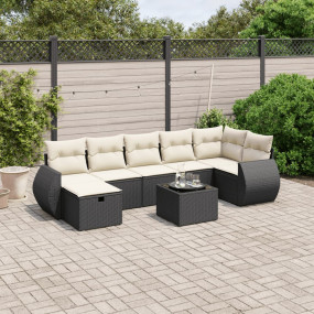 Garden Sofa Set Black Poly Rattan, Tempered Glass, Stee...
