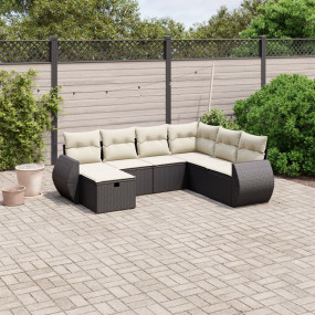 Garden Sofa Set Black Poly Rattan, Powder-Coated Steel ...